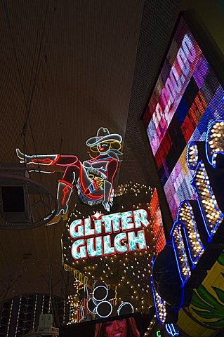 Glitter Gulch, Fremont Street, the older part of Las Vegas at night, Las Vegas, Nevada, United States of America, North America