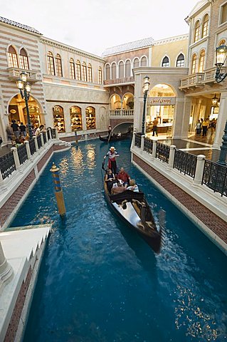 Inside the Venetian Hotel complete with gondoliers and a recreated Venice, mainly a shopping mall and restaurant area, Las Vegas, Nevada, United States of America, North America