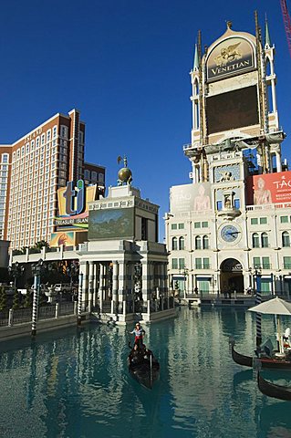 The Venetian Hotel, with gondoliers, on The Strip (Las Vegas Boulevard), Las Vegas, Nevada, United States of America, North America