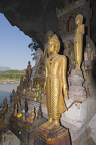 Buddhas in Pak Ou caves, Mekong River, near Luang Prabang, Laos, Indochina, Southeast Asia, Asia