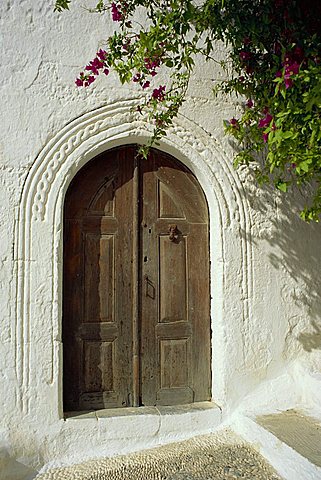 Traditional arched doorway, Lindos Town, Rhodes, Dodecanese Islands, Greece