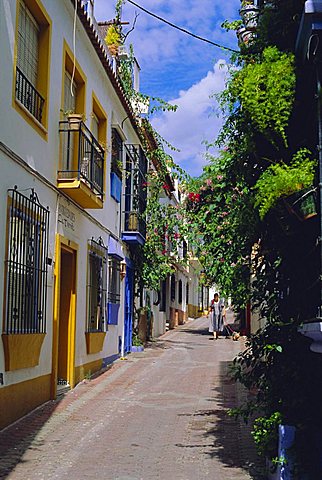 Typical Old Town Street, Marbella, Costa del Sol, Andalucia, Spain 