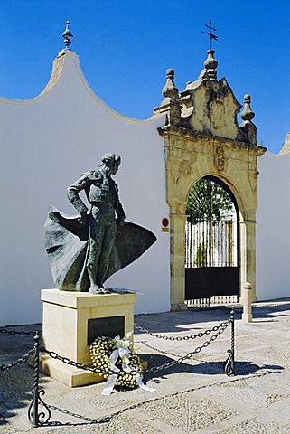 Bullfighter tatue outside building, Ronda, Andalucia, Spain