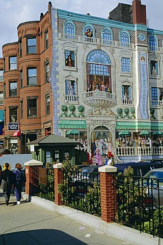 Mural of famous Boston Characters, Newbury Street, Back Bay, Boston, Massachusetts, USA