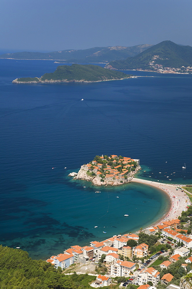 Sveti Stefan and Adriatic coastline, Montenegro, Europe