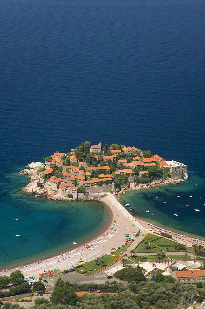 Sveti Stefan and Adriatic coastline, Montenegro, Europe