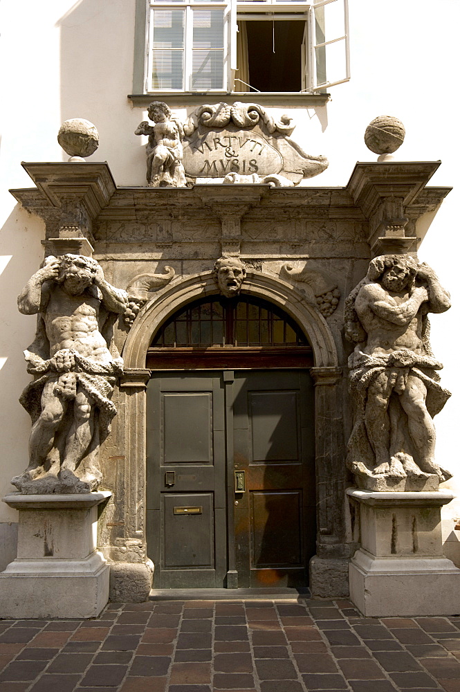 Bronze door of the Cathedral of St. Nicholas, Ljubljana, Slovenia, Europe