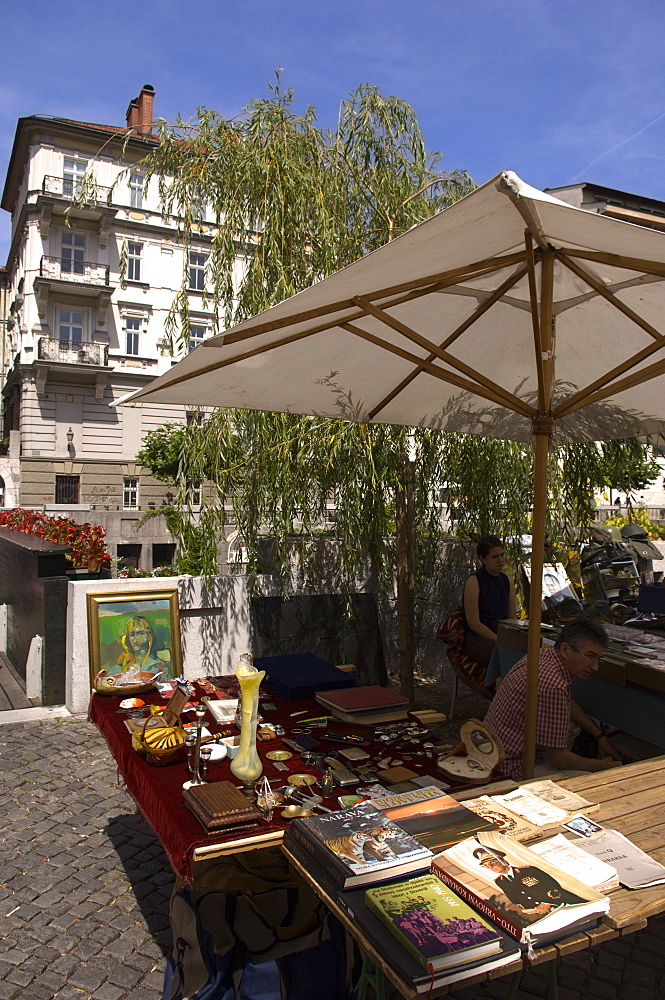 Open air market by the river Ljubljanica, Ljubljana, Slovenia, Europe