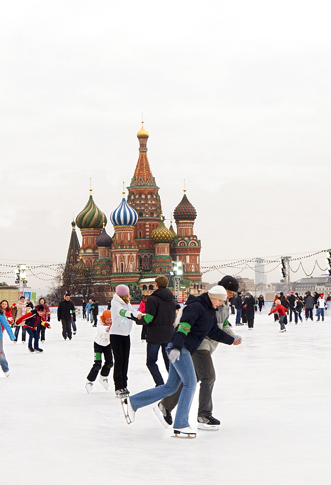 Ice skating in Red Square, UNESCO World Heritage Site, Moscow, Russia, Europe