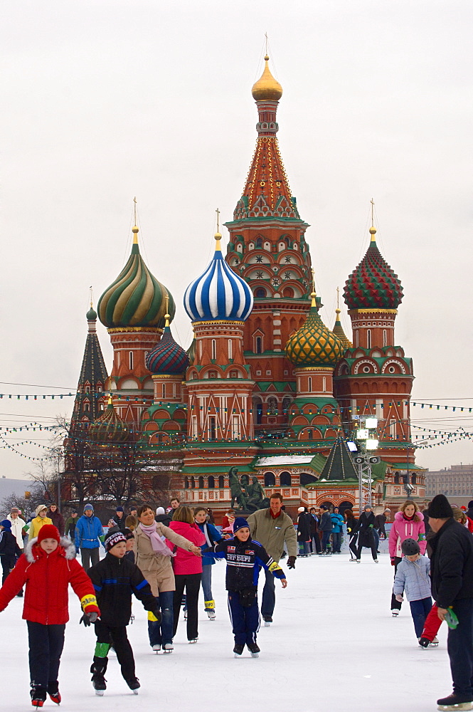 Ice skating in Red Square, UNESCO World Heritage Site, Moscow, Russia, Europe