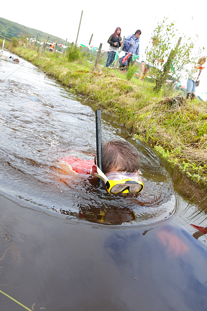 World Bogsnorkelling Championships, conceived in 1985 by Gordon Green, take place at Waen Rhydd Bog in the Cambrian Mountains, Powys, Wales, United Kingdom, Europe