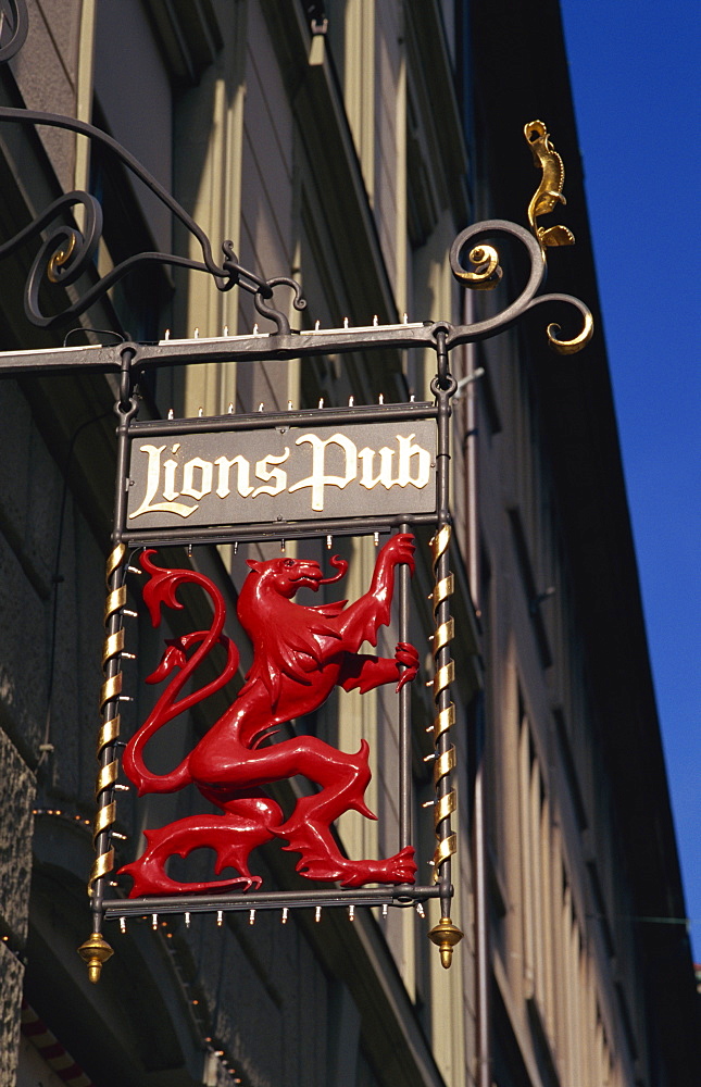 Pub sign, Old Town, Zurich, Switzerland, Europe