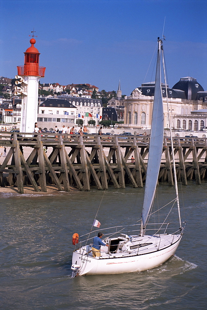 Lighthouse and jetty, Trouville, Basse Normandie (Normandy), France, Europe