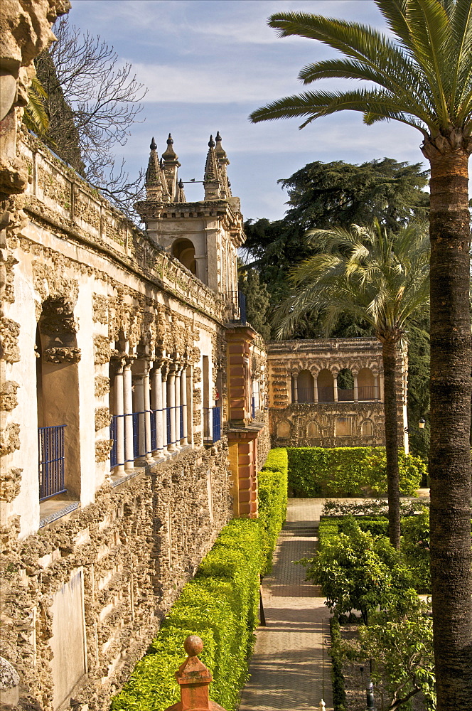 Grotesque gallery in Reales Alcazares Gardens (Alcazar Palace Gardens), Seville, Andalusia, Spain, Europe