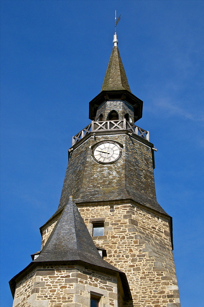 Clock Tower, clock bought in 1498 by the town, Dinan, Brittany, France, Europe