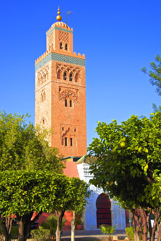 Minaret, Koutoubia Mosque dating from 1147, UNESCO World Heritage Site, Marrakech, Morocco, North Africa, Africa 