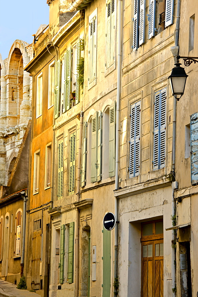 Old town street, rue des Arenes, Arles, Bouches du Rhone, Provence, France, Europe