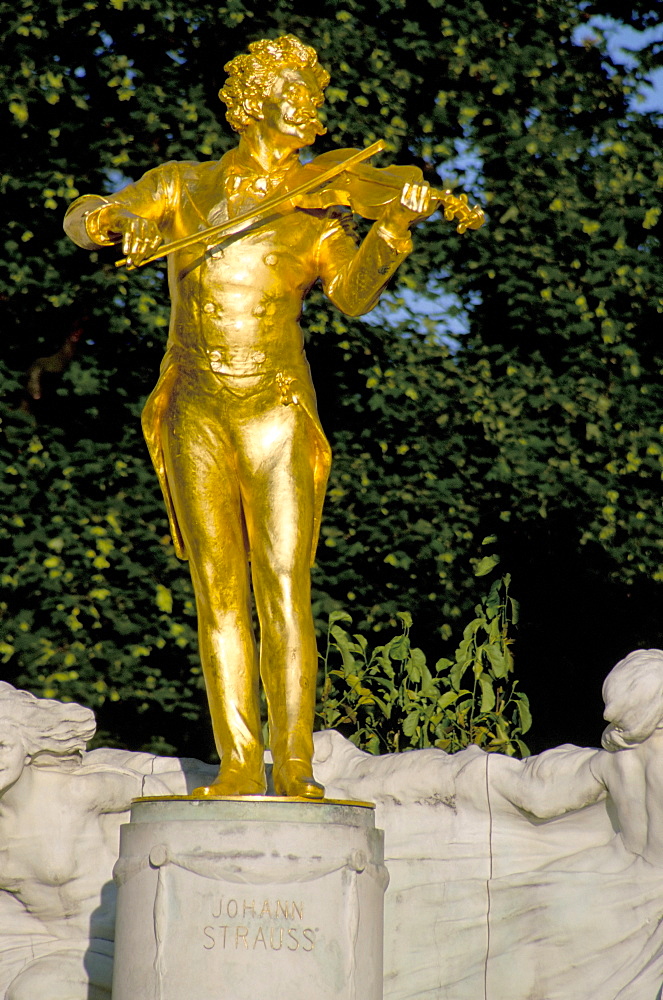 Close-up of statue on Strauss Memorial, Stadpark, Vienna, Austria, Europe