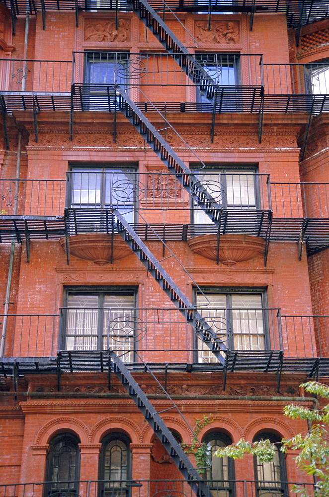 Apartment fire escapes, Brooklyn, New York, NY, USA