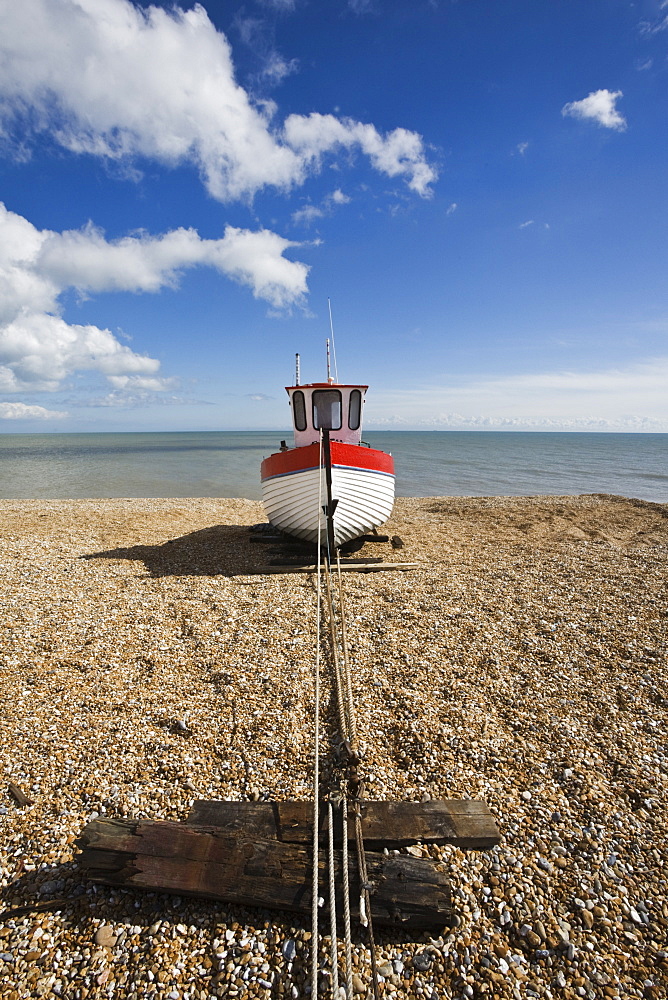 Boat on the beach, Dungeness, Kent, England, United Kingdom, Europe