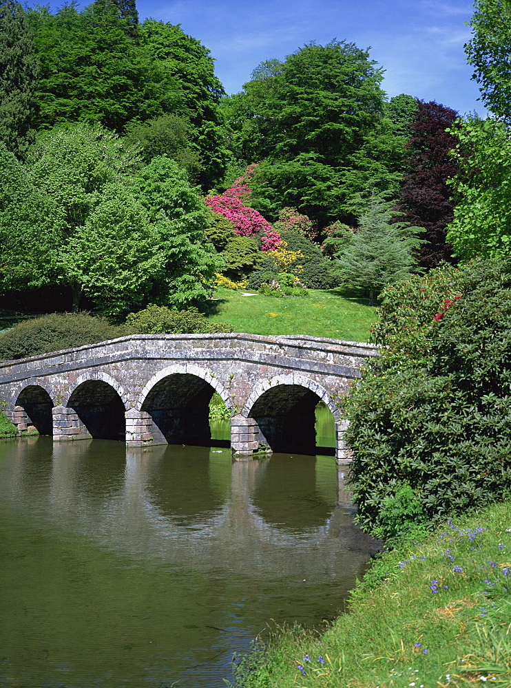 Bridge and lake, Stourhead, National Trust property, Wiltshire, England, United Kingdom, Europe