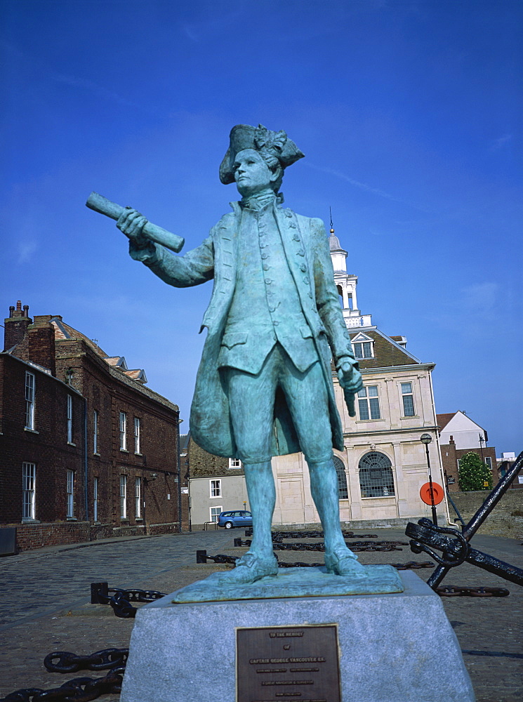 Statue of George Vancouver, Purfleet Quay, Kings Lynn, Norfolk, England, United Kingdom, Europe