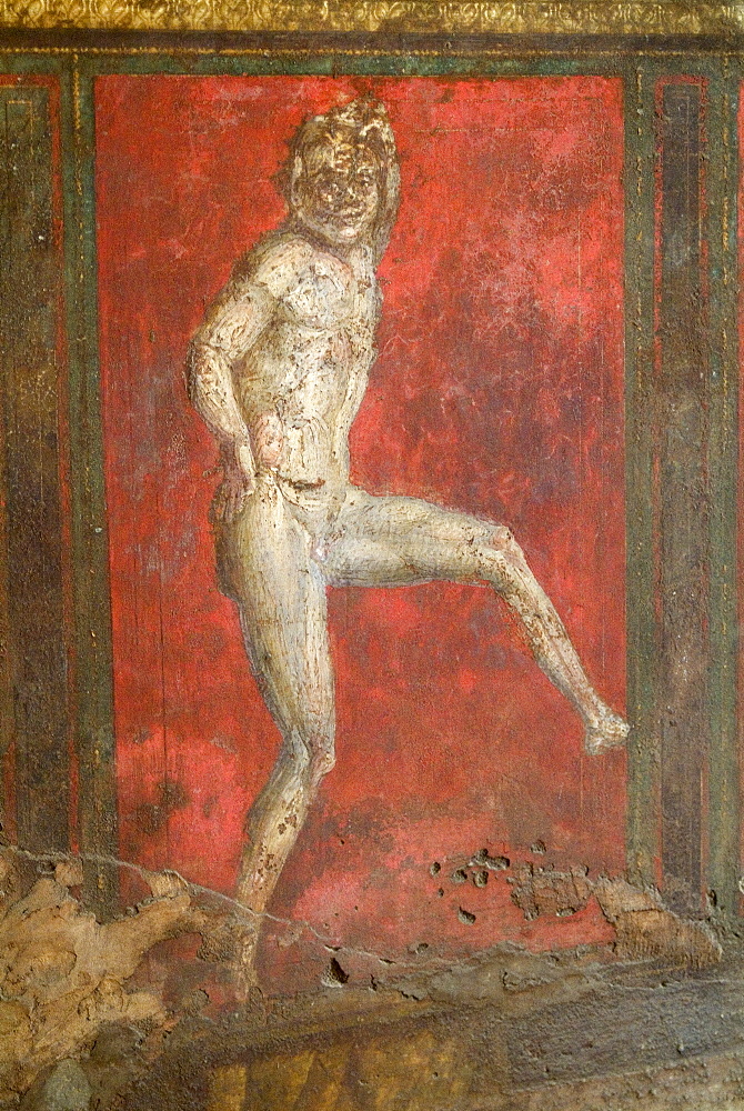 Fresco at the Villa dei Misteri, Pompeii, a large Roman town destroyed in 79AD by a volcanic eruption from Mount Vesuvius, UNESCO World Heritage Site, near Naples, Campania, Italy, Europe