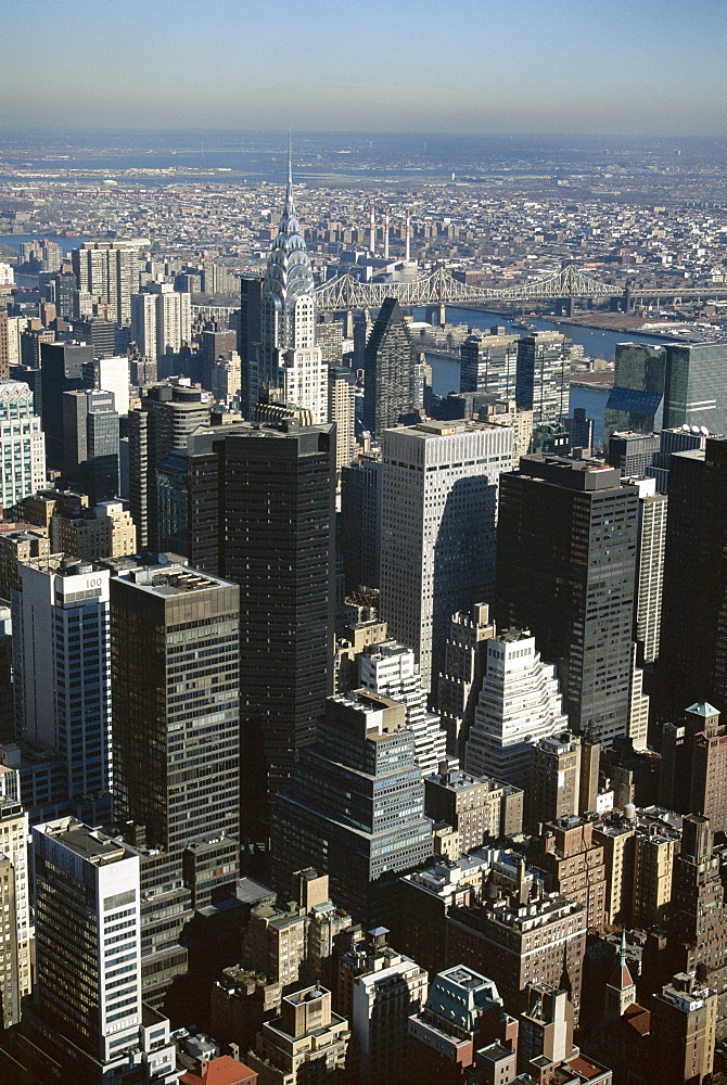 View over skyscrapers and city from Empire State Building, New York City, New York, United States of America (U.S.A.), North America