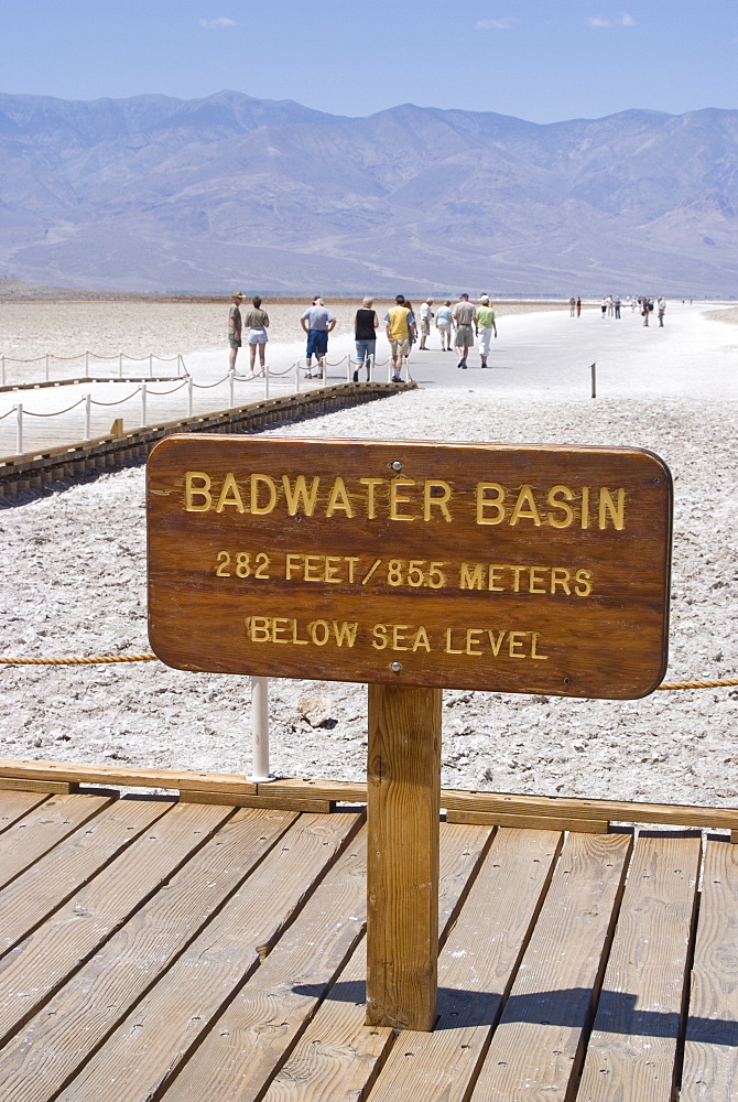 Badwater, the lowest point in North America, Death Valley National Park, California, United States of America, North America