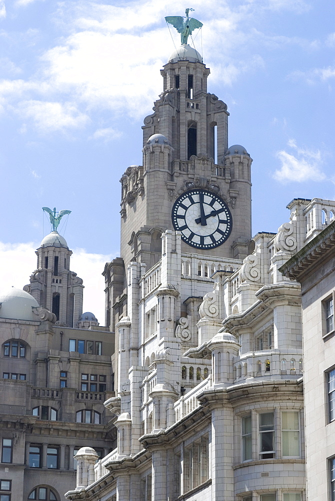 The Liver Building, one of the Three Graces, riverside, Liverpool, Merseyside, England, United Kingdom, Europe