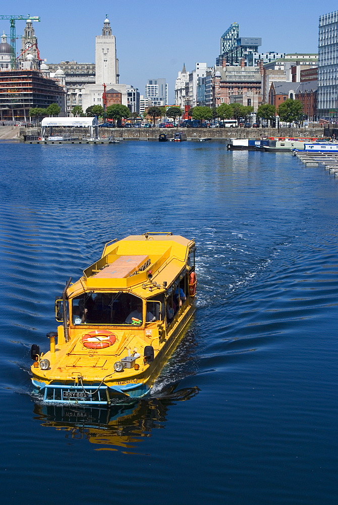 Liverpool Duck, the amphibious tour vehicle, near Albert Dock, Liverpool, Merseyside, England, United Kingdom, Europe