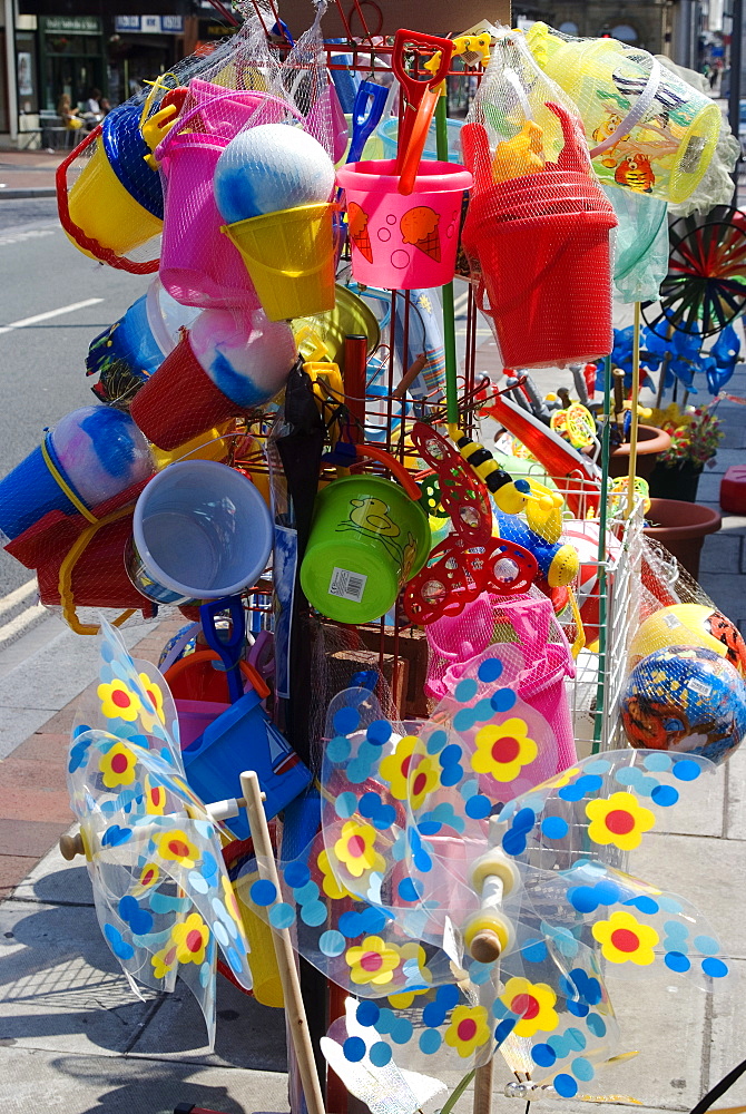 Children's beach toys, the Promenade, Southport, Merseyside, England, United Kingdom, Europe