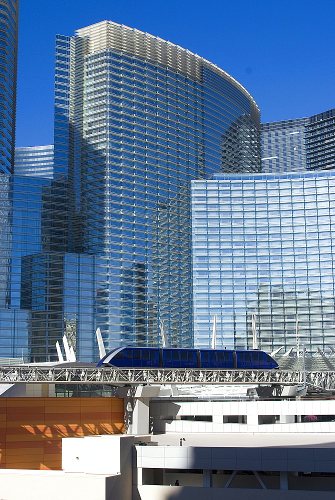 Monorail going through City Center, Las Vegas, Nevada, United States of America, North America