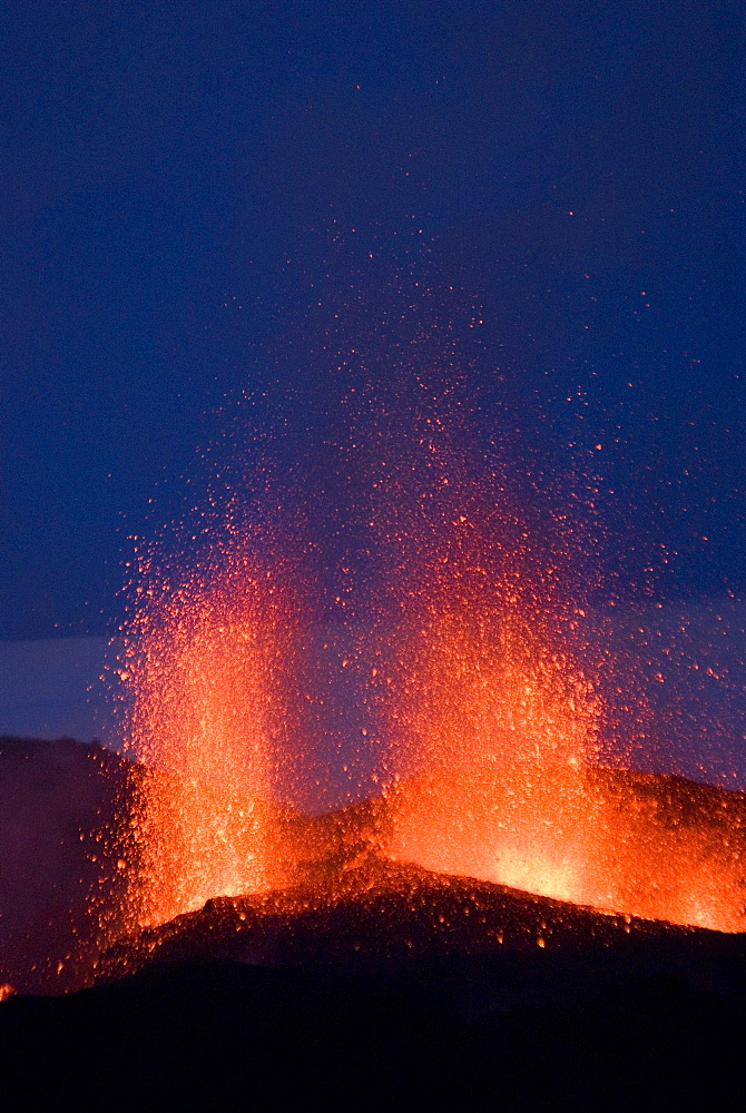 Fountaining lava from Eyjafjallajokull volcano, Iceland, Polar Regions