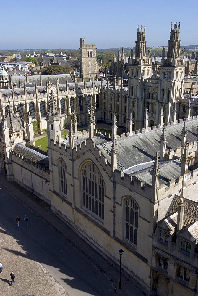 Aerial view over All Souls College, Oxford, Oxfordshire, England, United Kingdom, Europe