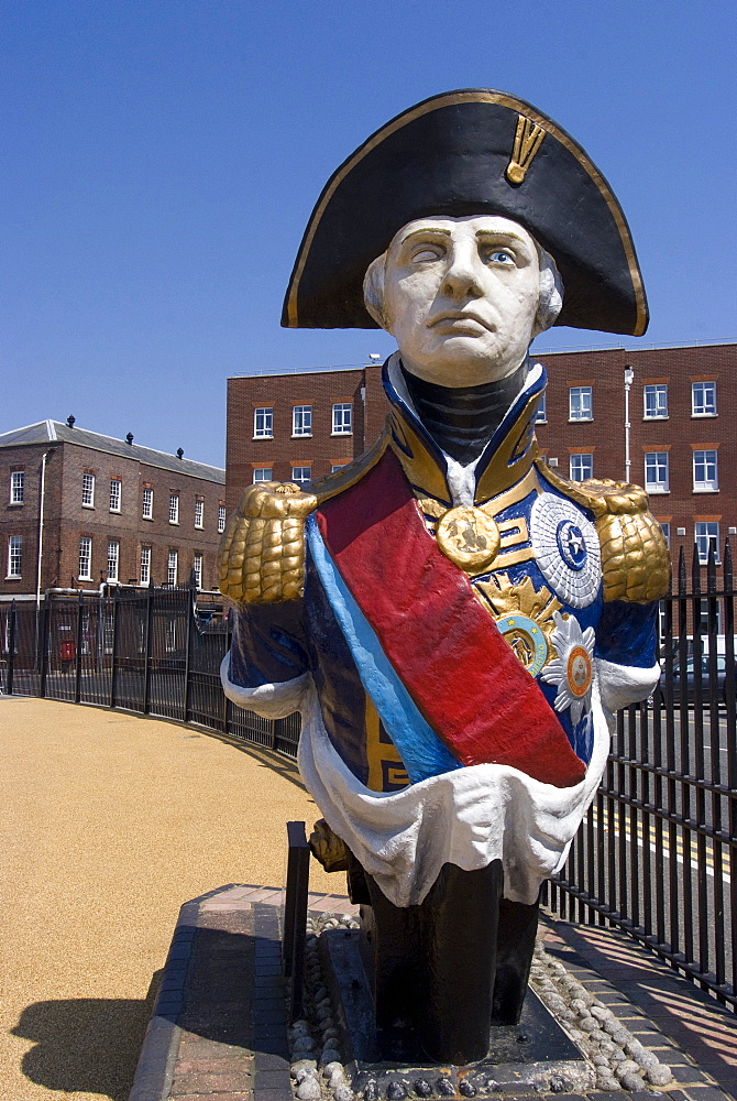 Ship figurehead of Admiral Nelson, Portsmouth Historic Docks, Portsmouth, Hampshire, England, United Kingdom, Europe