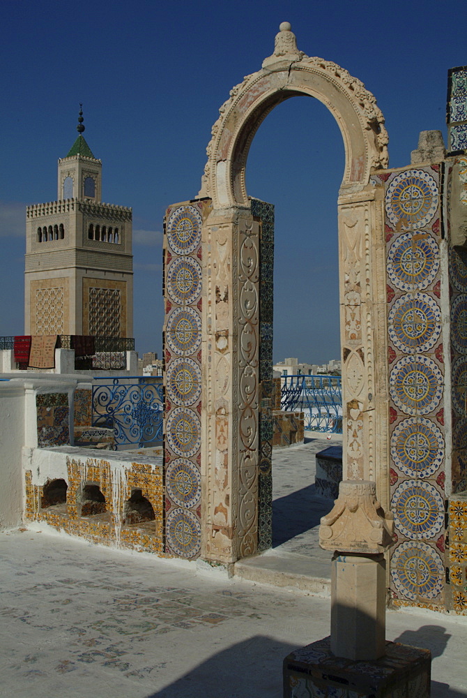 Rooftop view over mosque, Tunis, Tunisia, North Africa, Africa