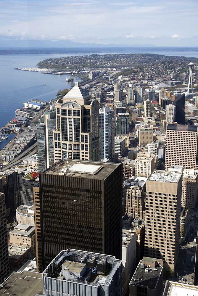 Aerial view of Seattle with the Space Needle from the Skyview Observatory, Washington, United States of America