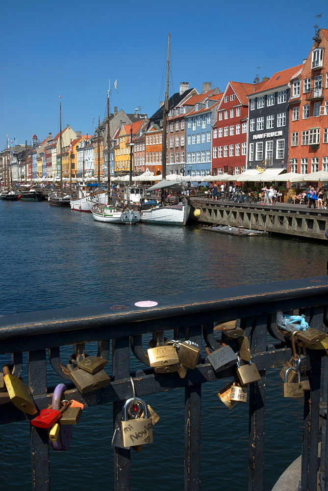 Lovers Locks on the bridge at Nyhavn, Copenhagen, Denmark, Scandinavia, Europe