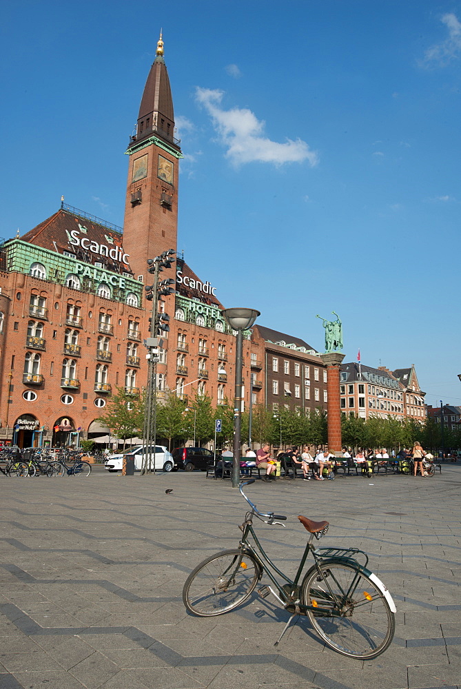 Lone bicycle on Radhuspladsen, City Hall Square, Copenhagen, Denmark, Scandinavia, Europe