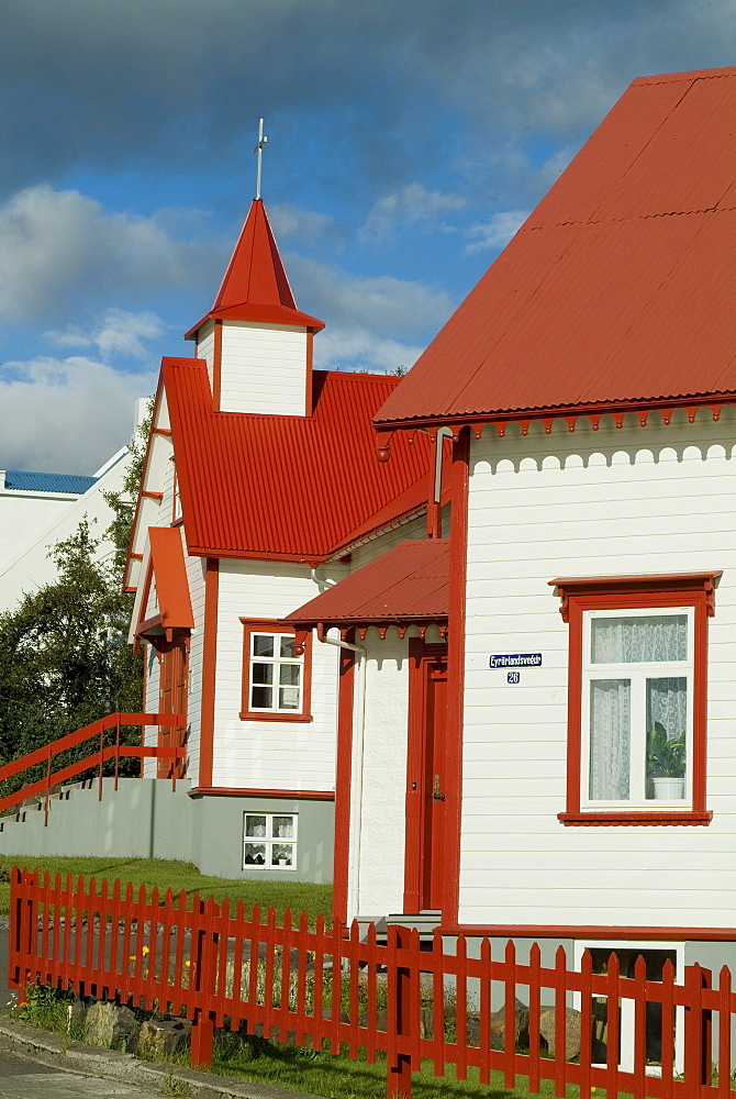 Traditional wooden houses, Akureyri, Iceland's second city, Iceland, Polar Regions