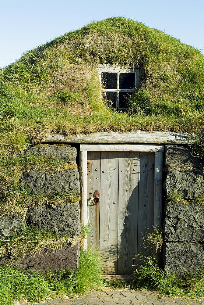 Traditional turf house, Eyrabakki, Iceland, Polar Regions