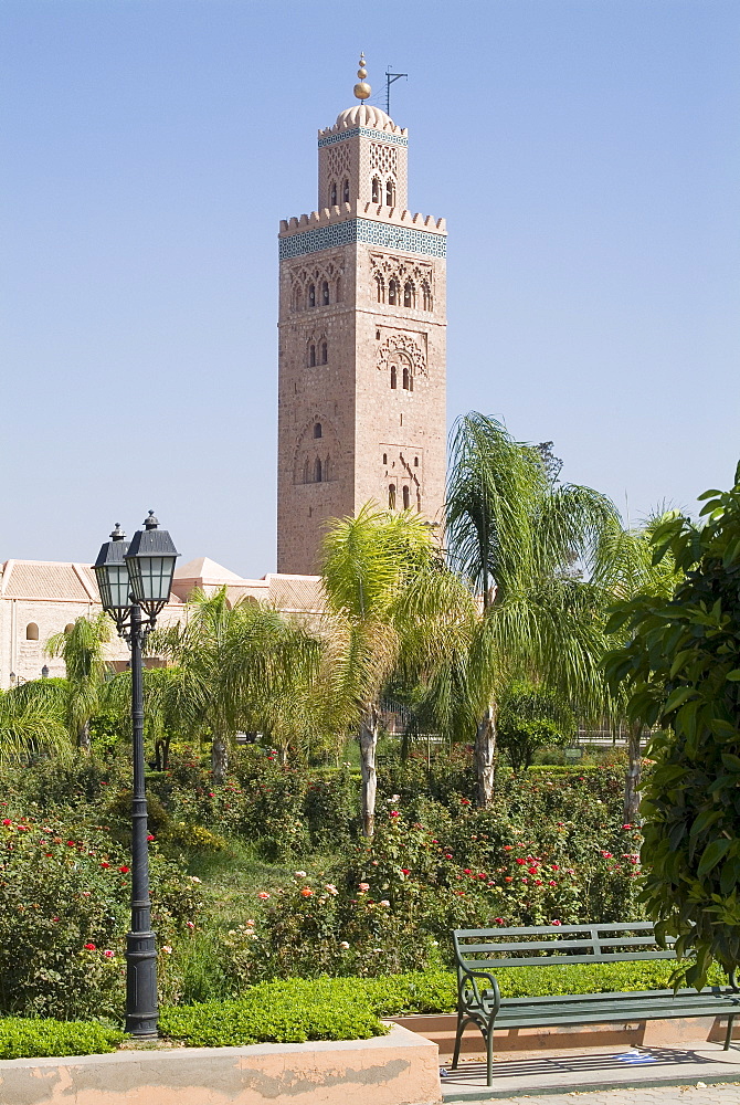 Koutoubia minaret (Booksellers Mosque), Marrakech, Morocco, North Africa, Africa