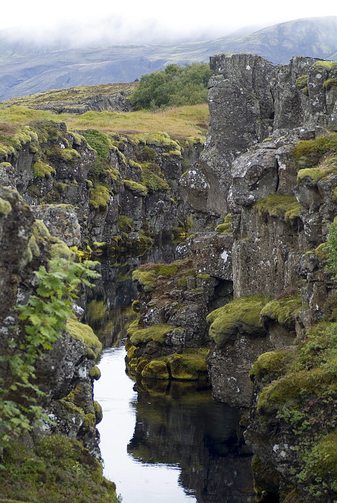 Thingvellir, site of original 10th century Althingi (Parliament) and geographical rift between Europe and North America, Iceland, Polar Regions