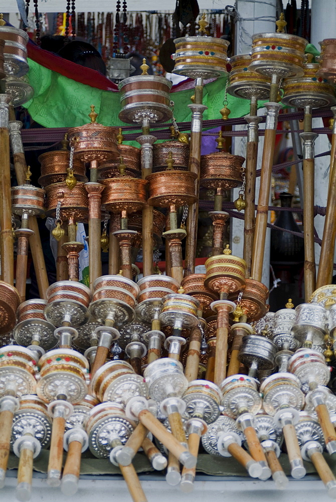 Prayer wheels, Barkhor, Lhasa, Tibet, China, Asia