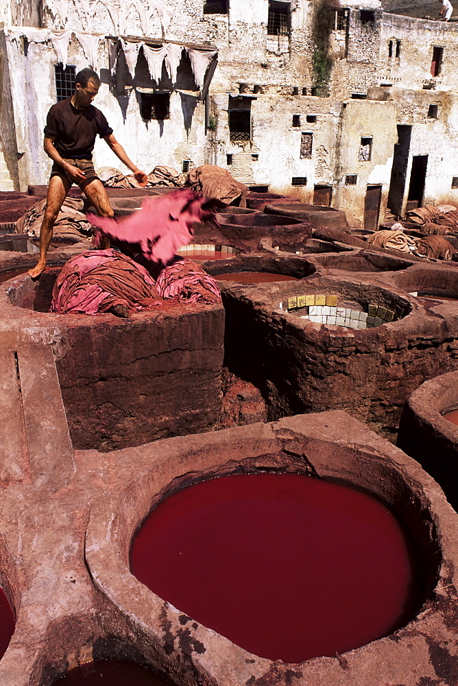 Vats for dyeing animal skins, Tanneries, Fez, Morocco, North Africa, Africa