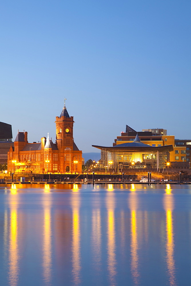 The Senedd (Welsh National Assembly Building) and Pier Head Building, Cardiff Bay, Cardiff, South Wales, Wales, United Kingdom, Europe