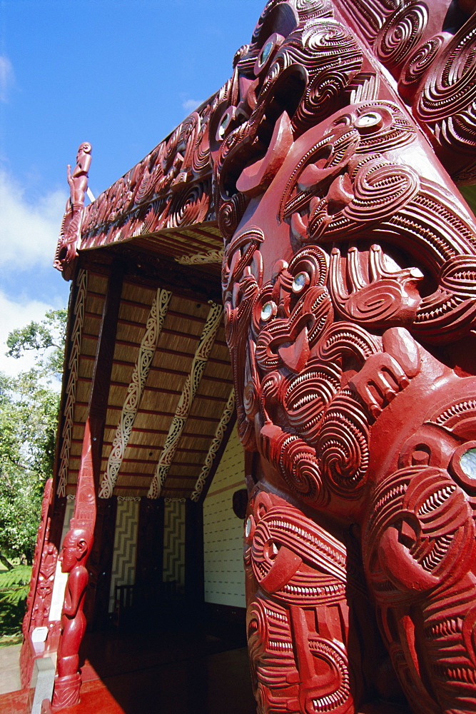 Maori carving, Whare Runanga, Waitangi, North Island, New Zealand, Pacific