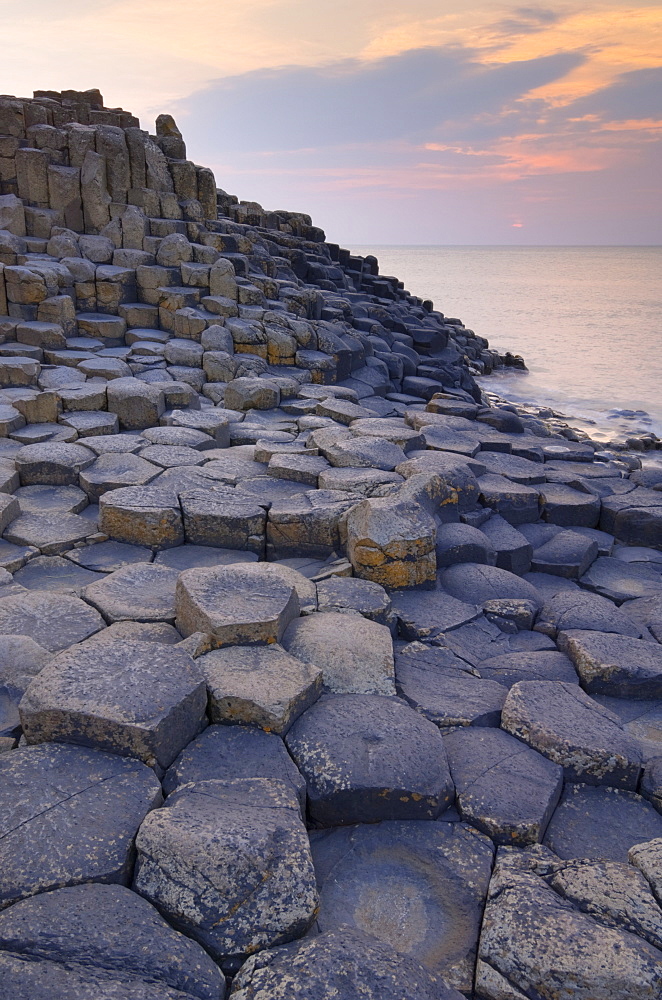 Hexagonal basalt columns of the Giant's Causeway, UNESCO World Heritage Site, and Area of Special Scientific Interest, near Bushmills, County Antrim, Ulster, Northern Ireland, United Kingdom, Europe