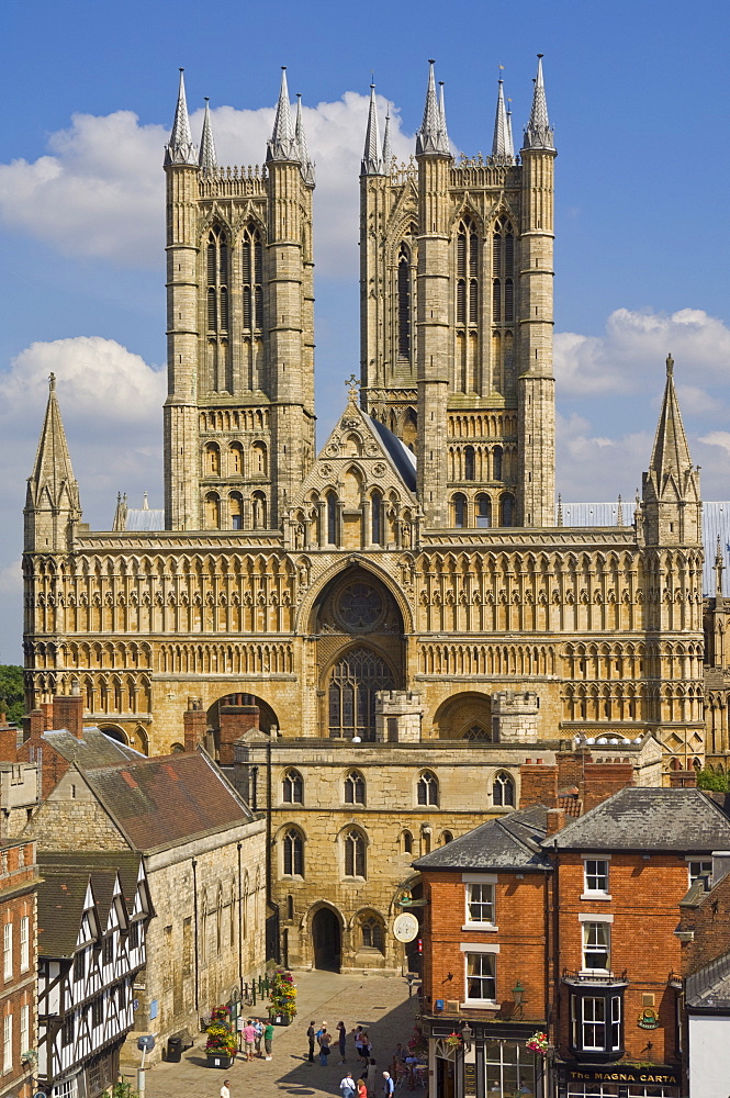 West front of Lincoln cathedral and Exchequer Gate, Lincoln, Lincolnshire, England, United Kingdom, Europe